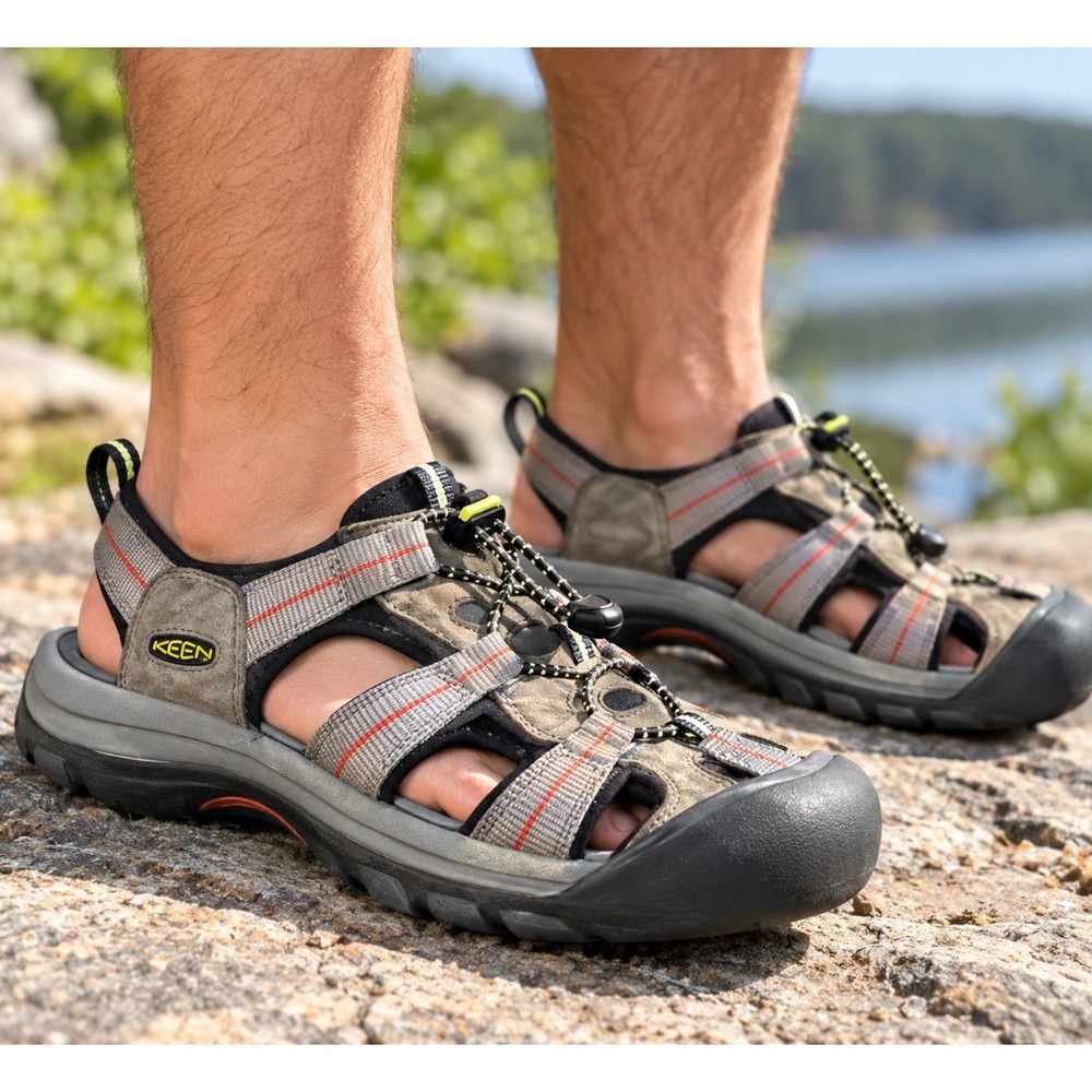 KEEN Venice H2 Size 10.5 Gray Red Waterproof Hiking Sport Sandals Closed Toe